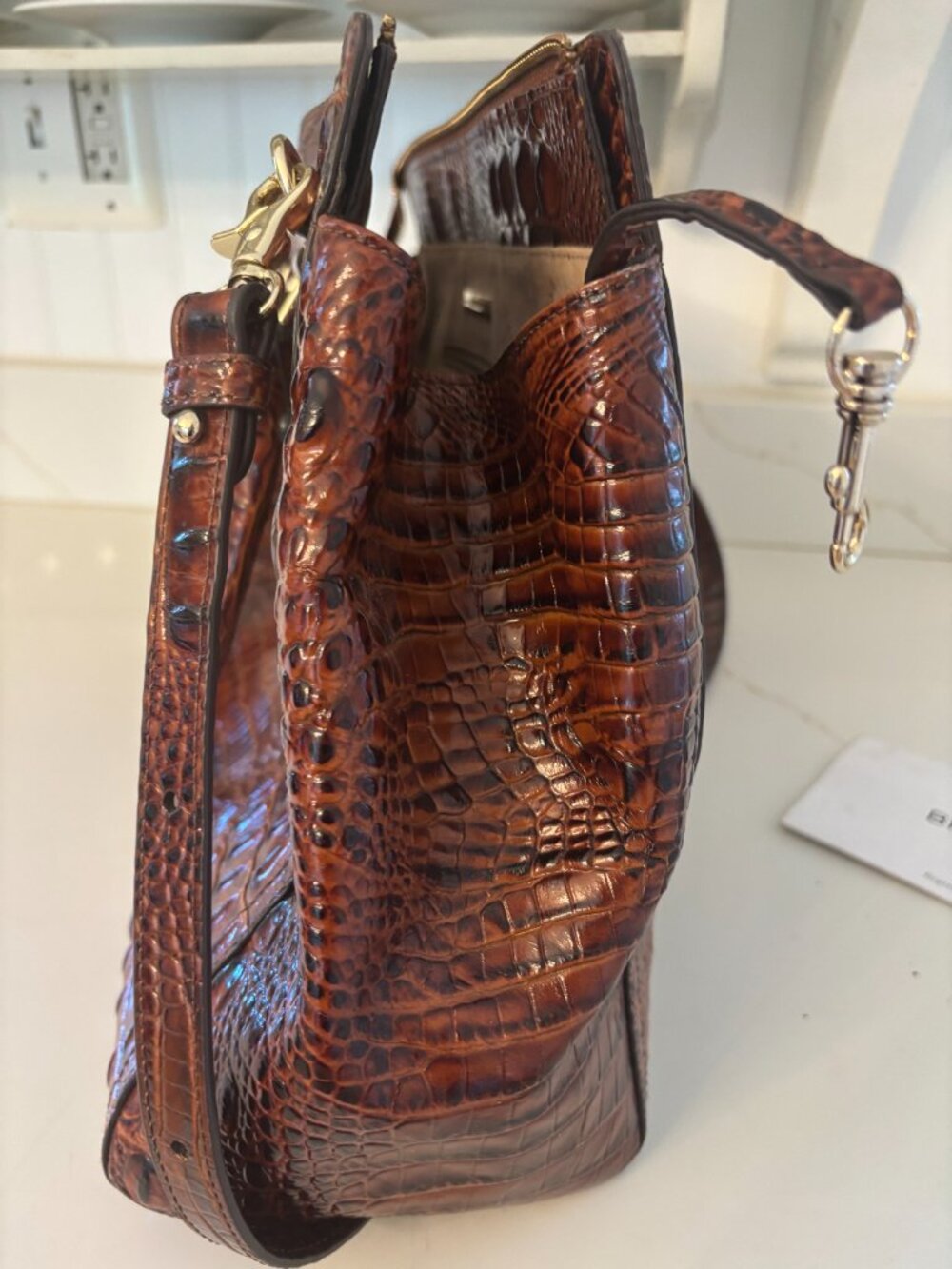 Brahmin Large Finley Carryall Satchel Purse Handbag Pecan Melbourne - Picture 6 of 14
